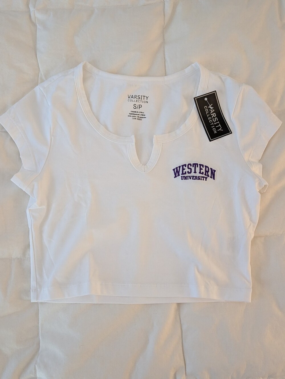 NWT Western University White Baby Tee Crop Top Small